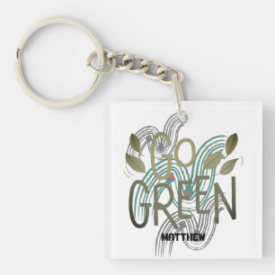 earth day, go green, art simple elegant custom T-S Key Ring