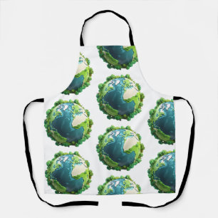 Earth Day - Green and Blue Earth with Trees Apron