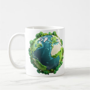 Earth Day - Green and Blue Earth with Trees Coffee Mug