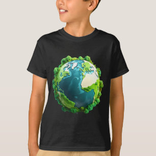 Earth Day Green And Blue Earth With Trees T Shirt