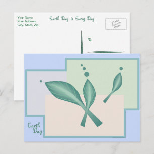 Earth Day Green Pink Teal Pastels Artsy Leaves Eco Postcard