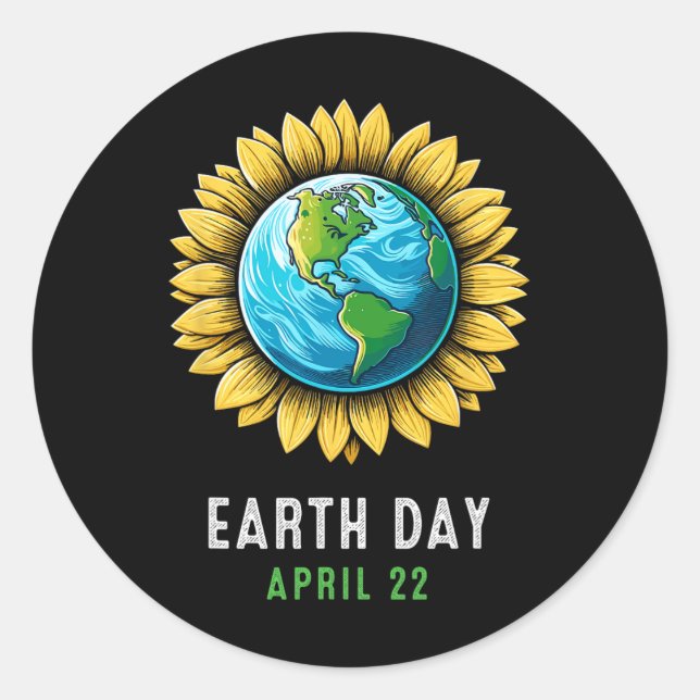 Earth Day Happy Earth Day Sunflower Earth Kids Tea Classic Round Sticker (Front)