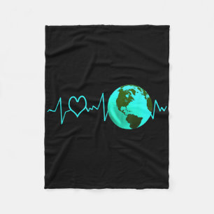 Earth Day Heartbeat Recycling Climate Change Activ Fleece Blanket