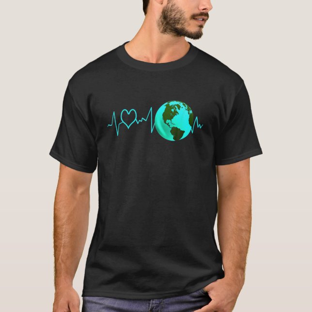 Earth Day Heartbeat Recycling Climate Change Activ T-Shirt (Front)