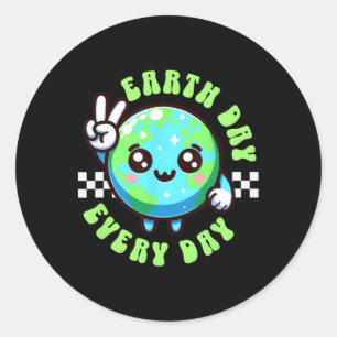 Earth Day Kawaii Every Day Kids Planet Peace Hand Classic Round Sticker