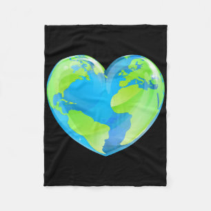 Earth Day Love Heart World Globe  Fleece Blanket
