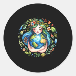 Earth Day Love Mother Earth Planet Hug Nature Envi Classic Round Sticker