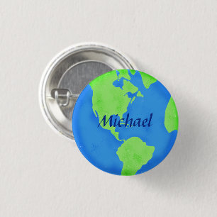 Earth Day Name Badge Globe Blue Green Personalize