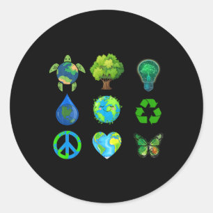 Earth Day Peace Go Plant Save Water Rescue Animals Classic Round Sticker