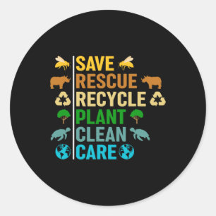 Earth Day Planet Save Bees Rescue Animals Recycled Classic Round Sticker