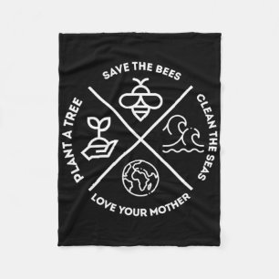 Earth Day Plant A Tree Save The Bees Clean The Sea Fleece Blanket