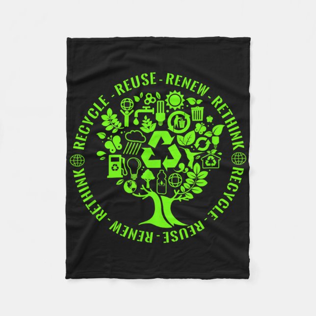 Earth Day Recycle Tree Environmental Activism  Fleece Blanket (Front)