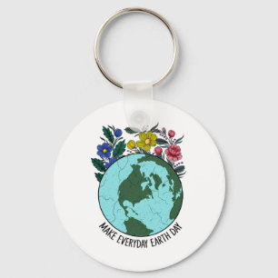 Earth Day Restore Earth Flower Art Save The Planet Key Ring