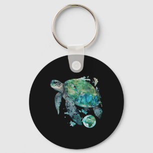 Earth Day Restore Earth Sea Turtle Art Key Ring