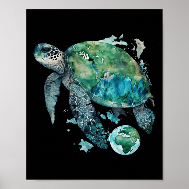 Earth Day Restore Earth Sea Turtle Art  Poster (Front)