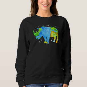Earth Day Rhino Silhouette Watercolor Planet Rhino Sweatshirt
