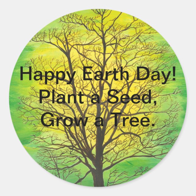 Earth Day Round Stickers - Green Tree (Front)
