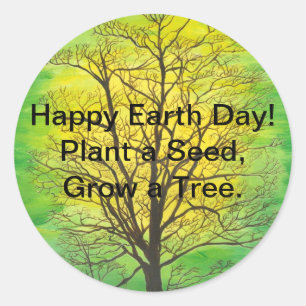 Earth Day Round Stickers - Green Tree