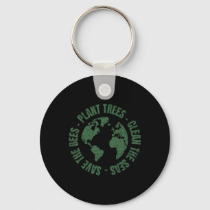 Earth Day Save Bees Plant Trees Clean Seas Environ Key Ring
