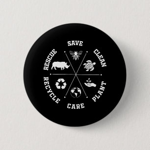 Earth Day Save Bees Rescue Animals Recycle Plastic 6 Cm Round Badge