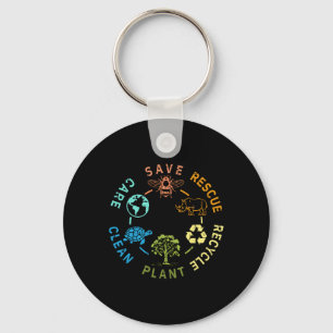 Earth Day Save Bees Rescue Animals Recycle Plastic Key Ring