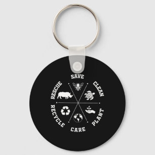 Earth Day Save Bees Rescue Animals Recycle Plastic Key Ring