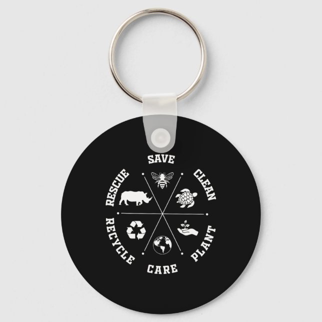 Earth Day Save Bees Rescue Animals Recycle Plastic Key Ring (Front)
