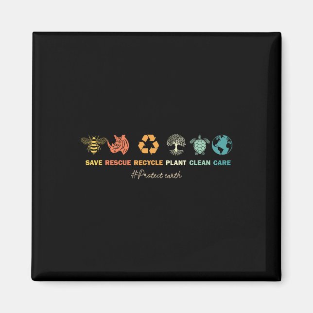 Earth Day Save Bees Rescue Animals Recycle Plastic Magnet (Front)