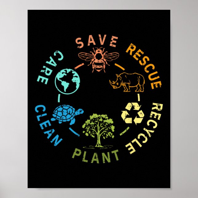 Earth Day Save Bees Rescue Animals Recycle Plastic Poster (Front)