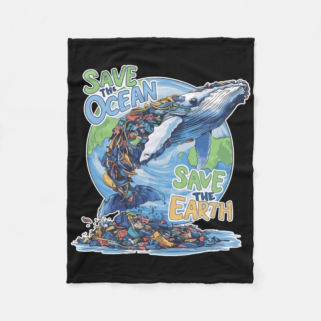 Earth Day Save Planet Humpck Whale Recycle Plastic Fleece Blanket (Front)