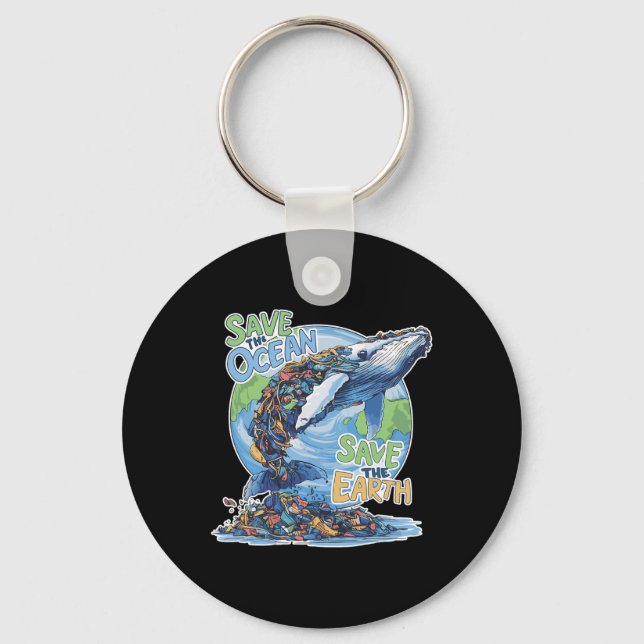 Earth Day Save Planet Humpck Whale Recycle Plastic Key Ring (Front)