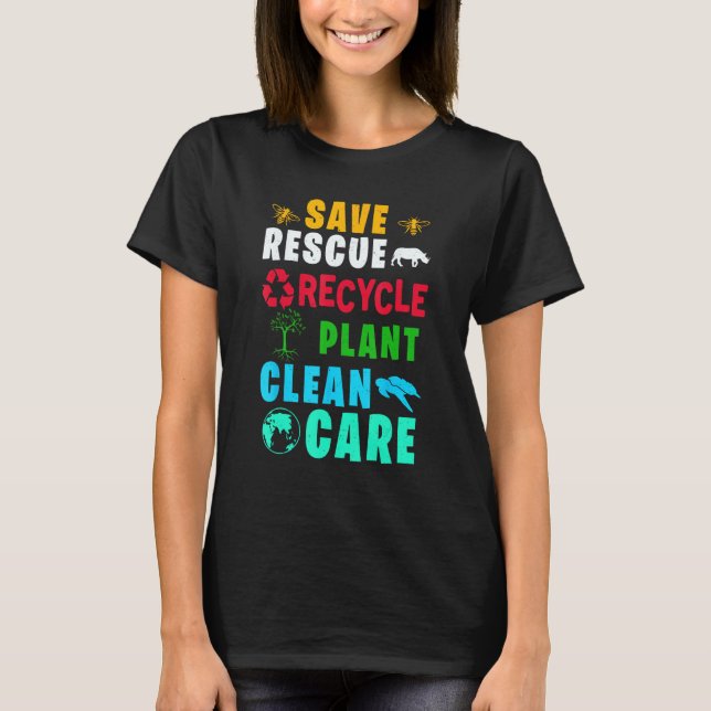 Earth Day Save rescue Plant Clean Care Turtle Anim T-Shirt (Front)