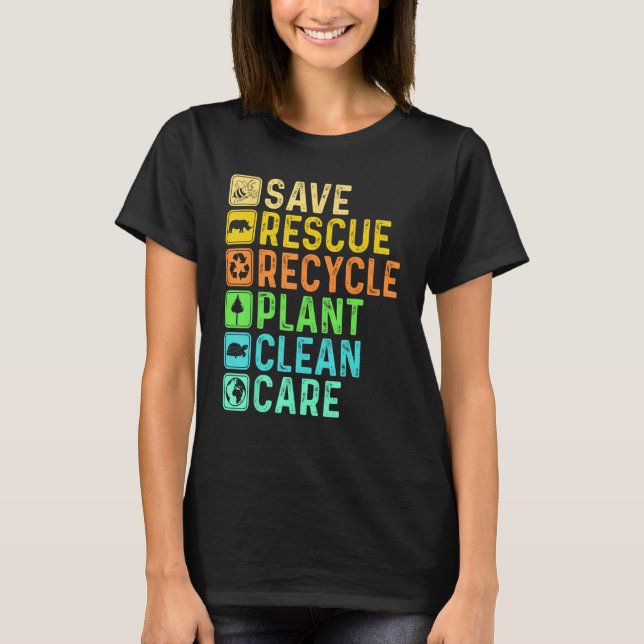Earth Day Save rescue Plant Clean Care Turtle Anim T-Shirt (Front)