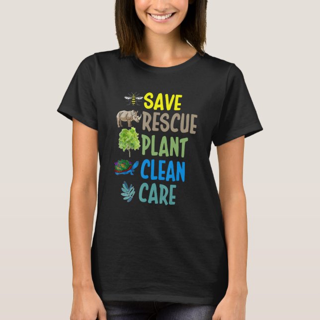 Earth Day Save rescue Plant Clean Care Turtle Anim T-Shirt (Front)