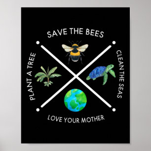 Earth Day Save The Bees Plant More Trees Clean The Poster
