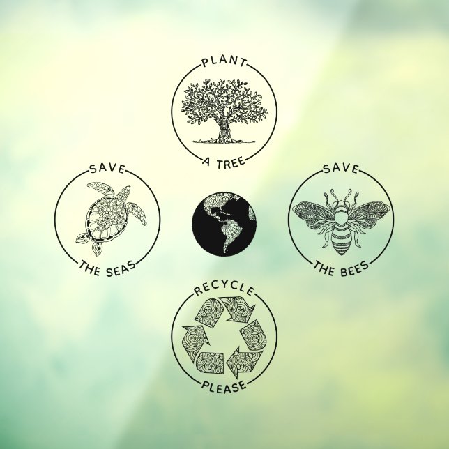 Earth Day Save the Planet  Water Bottle Window Cling (Sheet 3)