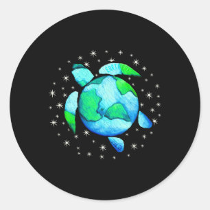 Earth Day Sea Turtle Art  Classic Round Sticker