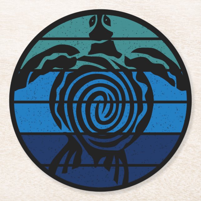 Earth Day, Sea Turtle, Clean the Ocean Round Paper Coaster (Front)