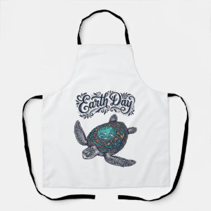 Earth Day Sea Turtle Vintage Engraving Shirt Desig Apron