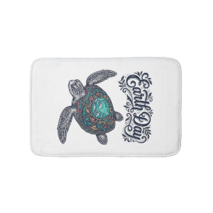 Earth Day Sea Turtle Vintage Engraving Shirt Desig Bath Mat