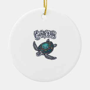 Earth Day Sea Turtle Vintage Engraving Shirt Desig Ceramic Tree Decoration