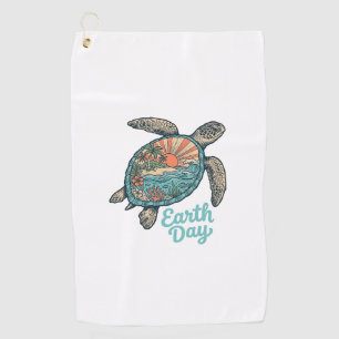Earth Day Sea Turtle Vintage Engraving Shirt Desig Golf Towel