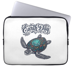 Earth Day Sea Turtle Vintage Engraving Shirt Desig Laptop Sleeve