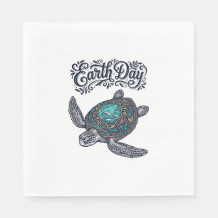 Earth Day Sea Turtle Vintage Engraving Shirt Desig Napkin