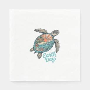 Earth Day Sea Turtle Vintage Engraving Shirt Desig Napkin
