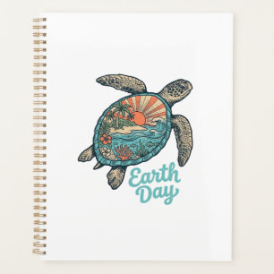 Earth Day Sea Turtle Vintage Engraving Shirt Desig Planner