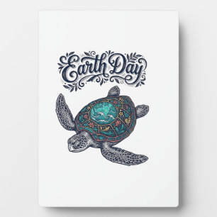 Earth Day Sea Turtle Vintage Engraving Shirt Desig Plaque