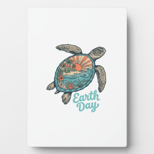 Earth Day Sea Turtle Vintage Engraving Shirt Desig Plaque