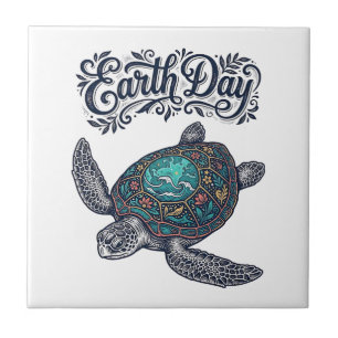 Earth Day Sea Turtle Vintage Engraving Shirt Desig Tile
