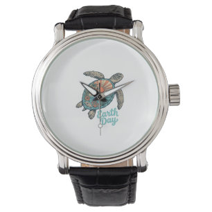 Earth Day Sea Turtle Vintage Engraving Shirt Desig Watch